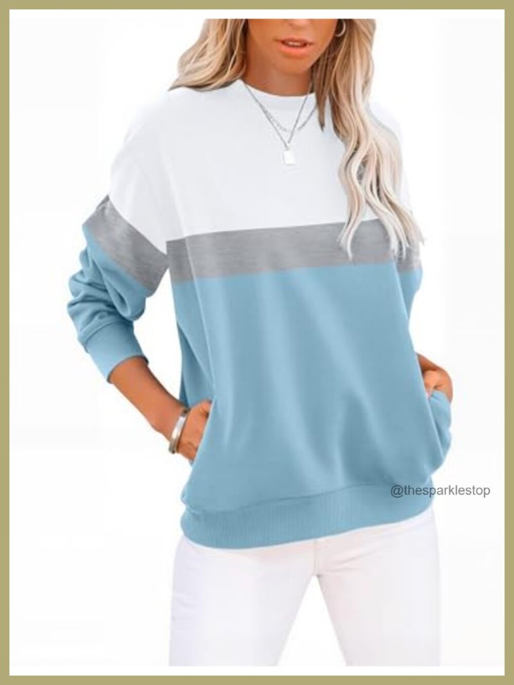 Womens Lightweight Cotton Crew Neck Pullover Sweatshirt with Hidden Pockets